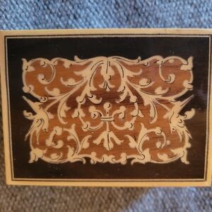 Antique inlaid wood stamp box